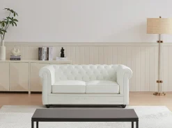 Sofá de 2 lugares em pele de búfalo branco CHESTERFIELD