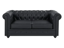 Sofá de 2 lugares em pele de búfalo preto CHESTERFIELD