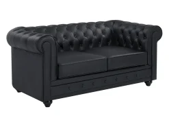 Sofá de 2 lugares em pele de búfalo preto CHESTERFIELD