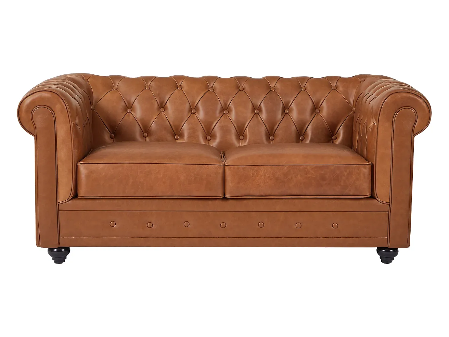Sofá de 2 lugares em pele de vaca cor camel - CHESTERFIELD