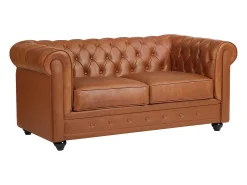 Sofá de 2 lugares em pele de vaca cor camel - CHESTERFIELD