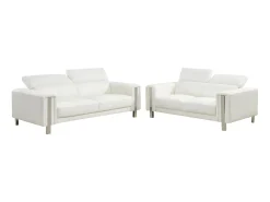 Sofá de 3+2 lugares em pele sintética com encostos de cabeça branco - MAROUA