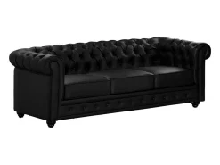 Sofá de 3 lugares em pele sintética Preto - CHESTERFIELD