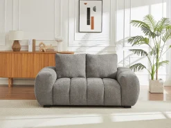 Sofá de 2 lugares em tecido cinza acolchoado estilo design BERENIA