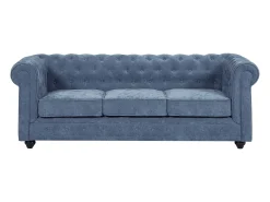 Sofá de 3 lugares em tecido de cor azul CHESTERFIELD