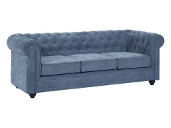 Sofá de 3 lugares em tecido de cor azul CHESTERFIELD