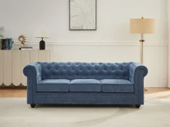 Sofá de 3 lugares em tecido de cor azul CHESTERFIELD
