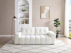 Sofá de 2 lugares em tecido bouclé branco. SOPELANA