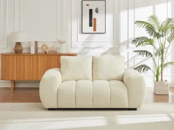 Sofá de 2 lugares em tecido bege acolchoado estilo design BERENIA