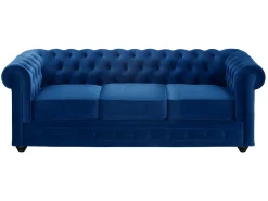 Sofá de 3+2 lugares em veludo azul real CHESTERFIELD