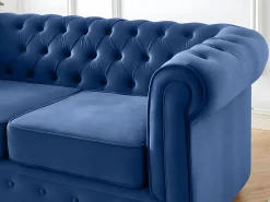 Sofá de 3+2 lugares em veludo azul real CHESTERFIELD