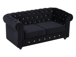Sofá de 2 lugares em veludo preto com botões efeito cristal CHESTERFIELD