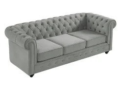 Sofá de 3+2 lugares em veludo cinza-claro CHESTERFIELD