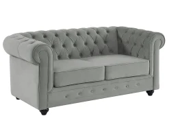 Sofá de 3+2 lugares em veludo cinza-claro CHESTERFIELD