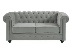 Sofá de 3+2 lugares em veludo cinza-claro CHESTERFIELD