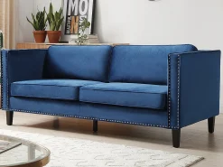 Sofá de 3 lugares em veludo azul ou estilo charme vintage - MASULI