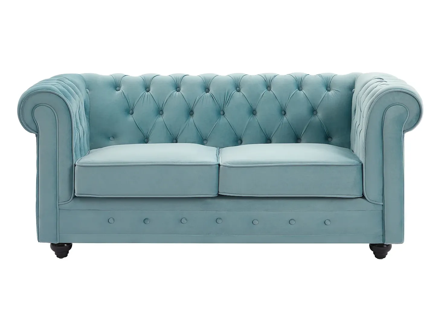 Sofá de 2 lugares em veludo azul pastel - CHESTERFIELD