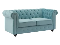 Sofá de 2 lugares em veludo azul pastel - CHESTERFIELD