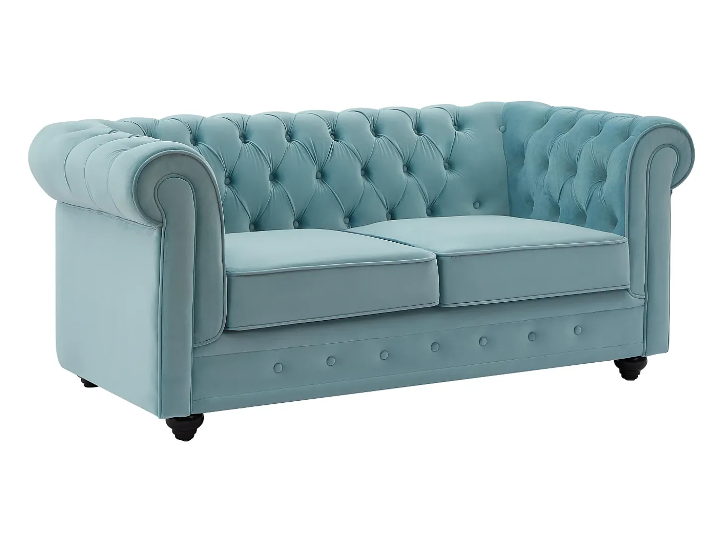 Sofá de 2 lugares em veludo azul pastel - CHESTERFIELD
