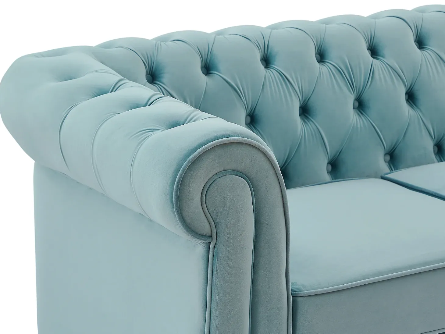 Sofá de 2 lugares em veludo azul pastel - CHESTERFIELD