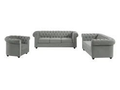 Sofá de 3+2+1 lugares em veludo cinza-claro CHESTERFIELD