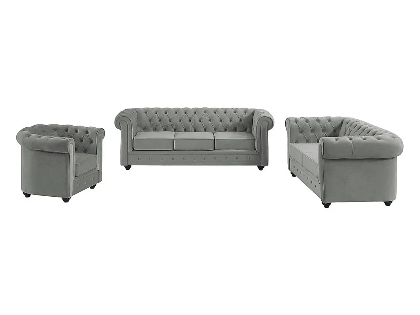 Sofá de 3+2+1 lugares em veludo cinza-claro CHESTERFIELD