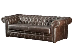 Sofá de 3+1 lugares estilo chesterfield em pele envelhecida - CLOTAIRE