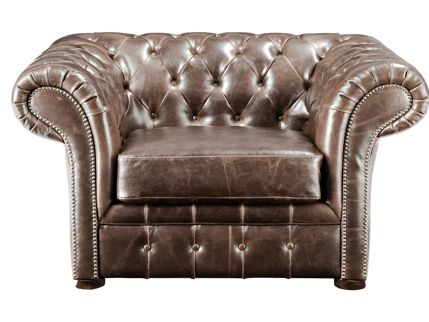 Sofá de 3+1 lugares estilo chesterfield em pele envelhecida - CLOTAIRE