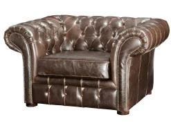 Sofá de 3+1 lugares estilo chesterfield em pele envelhecida - CLOTAIRE