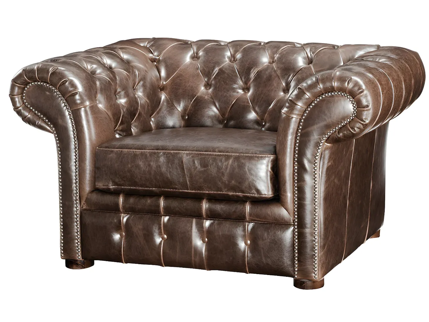 Sofá de 3+1 lugares estilo chesterfield em pele envelhecida - CLOTAIRE