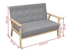 Sofá de 2 lugares para sala de estar sala de TV decoração de interiores tecido cinza claro 02_0020635