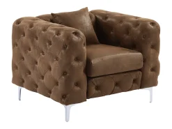 Sofá de 3 lugares, poltrona e pufe chesterfield microfibra aspeto couro envelhecido EDWINA