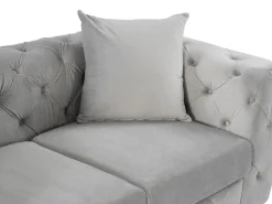 Sofá de 3 lugares, poltrona e pufe chesterfield veludo cinza-claro EDWINA