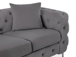 Sofá de 3 lugares, poltrona e pufe chesterfield veludo antracite EDWINA
