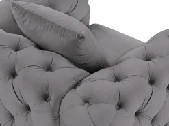 Sofá de 3 lugares, poltrona e pufe chesterfield veludo antracite EDWINA