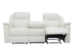 Sofá de 3+2 lugares relax com mesa de bar em pele Branco marfim - EVASION