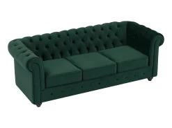 Sofá de 3 lugares, sofá de 2 lugares e poltrona veludo verde CHESTERFIELD