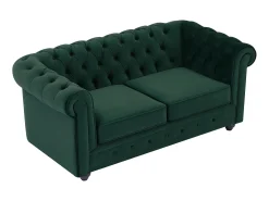 Sofá de 3 lugares, sofá de 2 lugares e poltrona veludo verde CHESTERFIELD