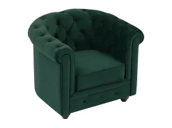 Sofá de 3 lugares, sofá de 2 lugares e poltrona veludo verde CHESTERFIELD