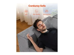 Sofá de 2 Lugares SucceBuy 160cm, Sofá Moderno em Veludo Cotelê com Molas Encapotadas, Almofadas Confortáveis para Sala, Escritório ou Apartamento, Cinza