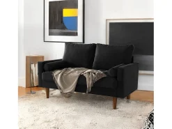 Sofá de 2 -Setter - com 2 almofadas - em veludo - pés de madeira - para quarto, sala de estar - 142x76x69cm - preto