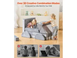 Sofá de Brinquedo Modular SucceBuy para Crianças Componente 14PCs, Sofá Seccional Convertível, com Apoios de Braço, em Esponja 28D e Pelo Curto, Sofá Bebê