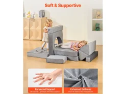 Sofá de Brinquedo Modular SucceBuy para Crianças Componente 14PCs, Sofá Seccional Convertível, com Apoios de Braço, em Esponja 28D e Pelo Curto, Sofá Bebê