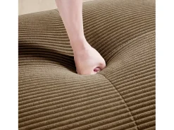 Sofá de canto 3 lugares modular - em Veludo cotelê - com 3 almofadas e puff - 298x178x70cm - Marrom