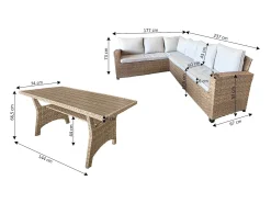 Sofá de Canto + Mesa em Rattan PE Marrom. Móveis de Jardim e Exterior, 237cm
