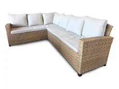 Sofá de Canto + Mesa em Rattan PE Marrom. Móveis de Jardim e Exterior, 237cm