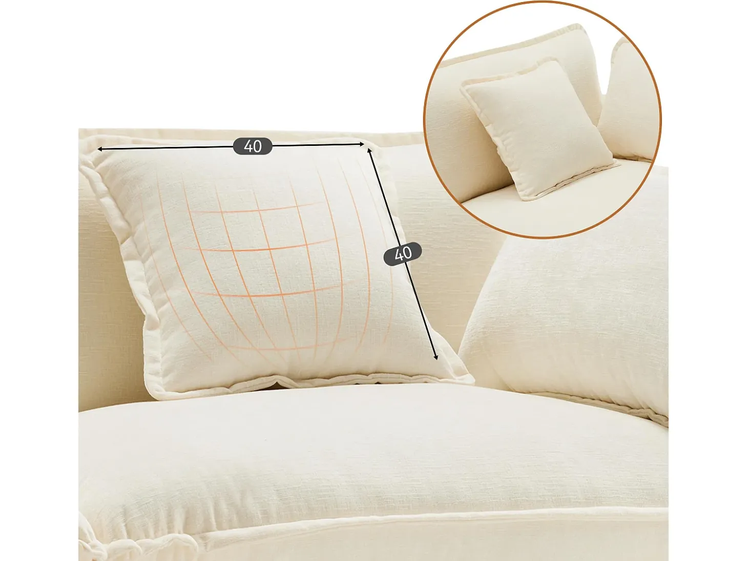 Sofá de canto chenille de 3 lugares - com apoio para os pés modular - Bege