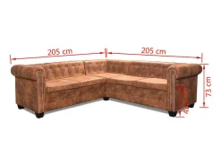 Sofá de canto Chesterfield 5 lugares couro artificial castanho