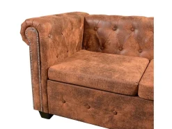 Sofá de canto Chesterfield 5 lugares couro artificial castanho