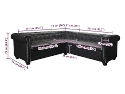 Sofá de canto Chesterfield 5 lugares couro artificial preto